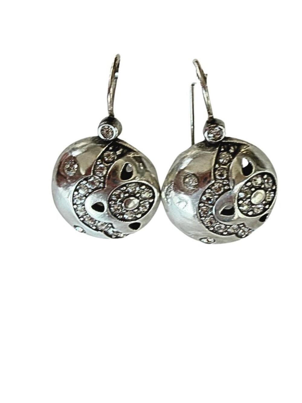Brighton Silver Crystal Drop Earrings – Sculpted Swirl Design